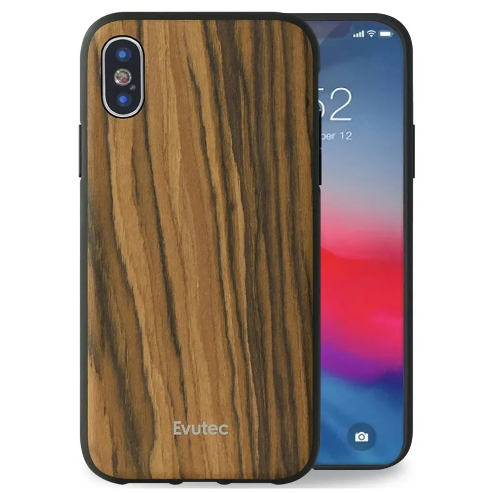 Evutec AER Wood Drop Proof Case Cover For Apple iPhone X/XS w/Car Vent Mount BRW