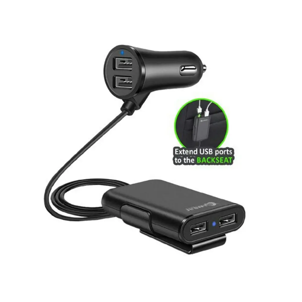 Sansai 4-Port 9.6A 5V USB In-Car Phone/Tablet Backseat Charger w/ 1.8m Cable