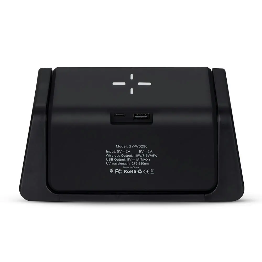 Rewyre Alarm Clock USB-C 5V 10W Qi Wireless Charger/UV Disinfection Lamp Black