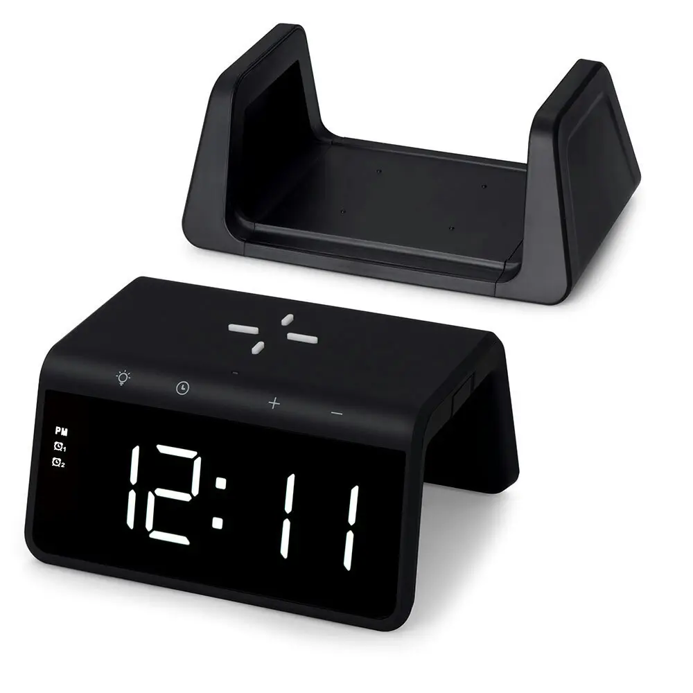 Rewyre Alarm Clock USB-C 5V 10W Qi Wireless Charger/UV Disinfection Lamp Black