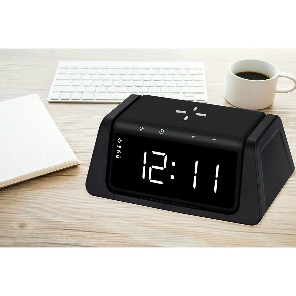 Rewyre Alarm Clock USB-C 5V 10W Qi Wireless Charger/UV Disinfection Lamp Black