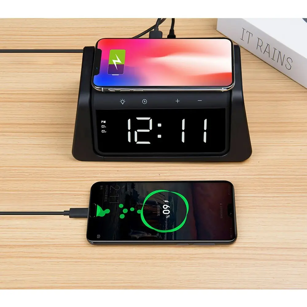 Rewyre Alarm Clock USB-C 5V 10W Qi Wireless Charger/UV Disinfection Lamp Black