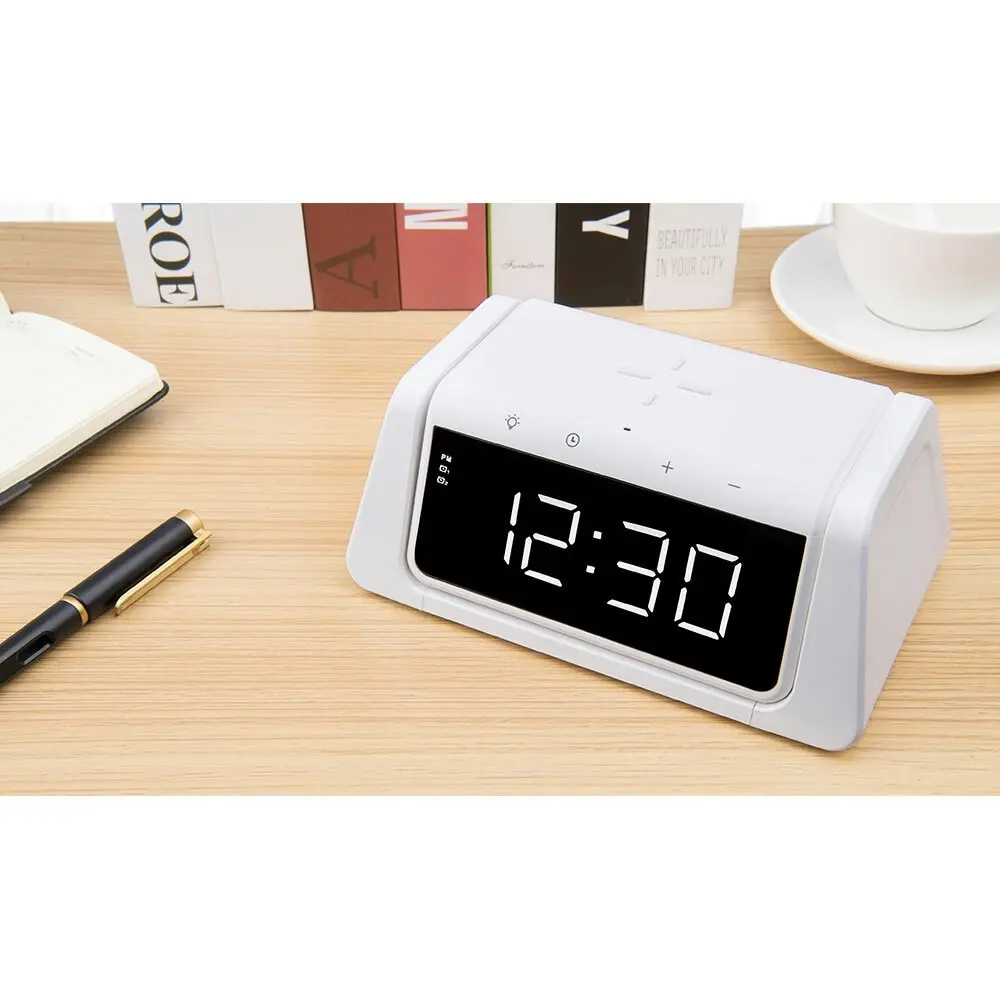 Rewyre Alarm Clock USB-C 5V 10W Qi Wireless Charger/UV Disinfection Lamp White