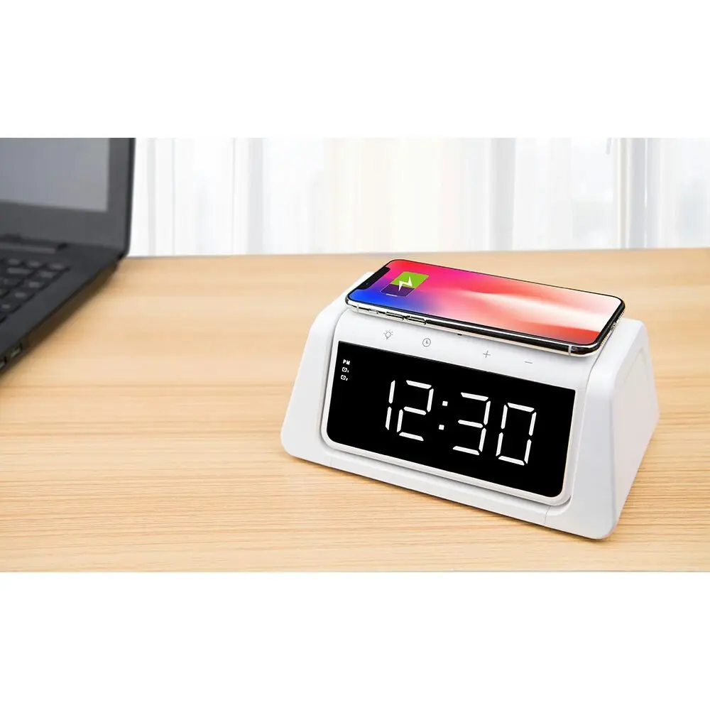 Rewyre Alarm Clock USB-C 5V 10W Qi Wireless Charger/UV Disinfection Lamp White