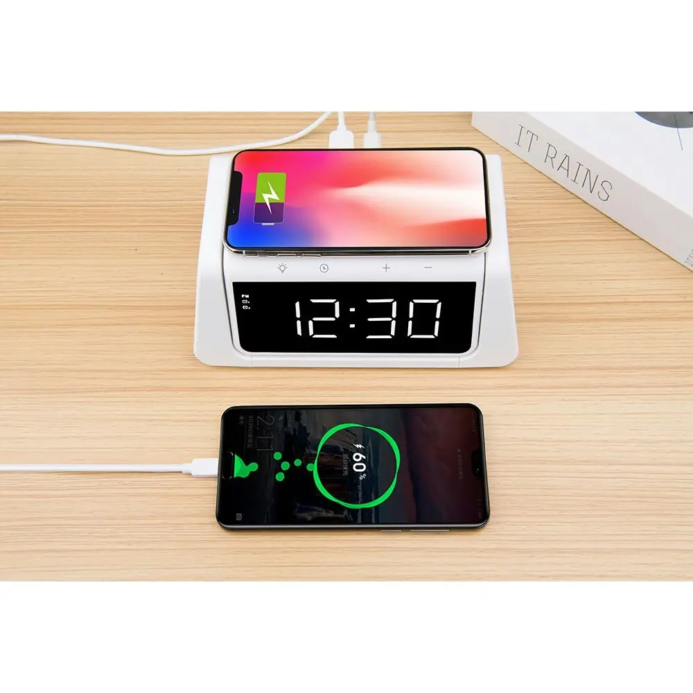 Rewyre Alarm Clock USB-C 5V 10W Qi Wireless Charger/UV Disinfection Lamp White