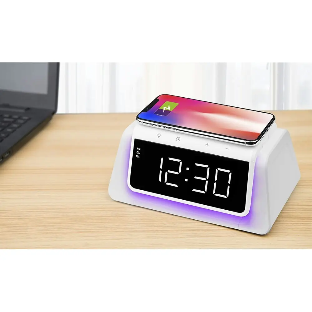 Rewyre Alarm Clock USB-C 5V 10W Qi Wireless Charger/UV Disinfection Lamp White