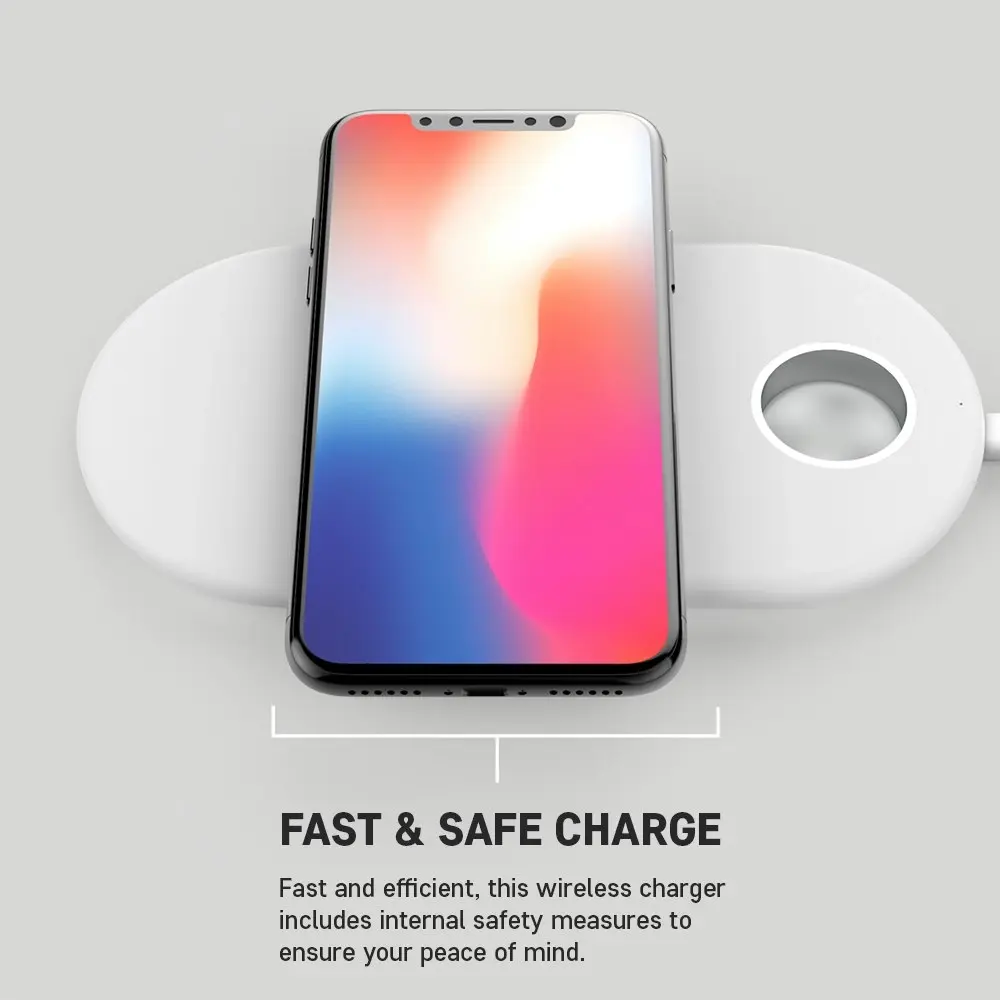 10W Qi Fast Charge iPhone Galaxy Android Wireless Charger w/Apple Watch Charger