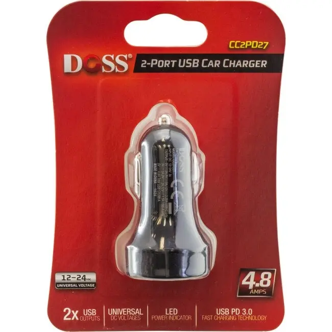 Doss 12-24V 27w Cigarette USB Car Charger w/USB-A/USB-C for iPhone/Galaxy/GPS