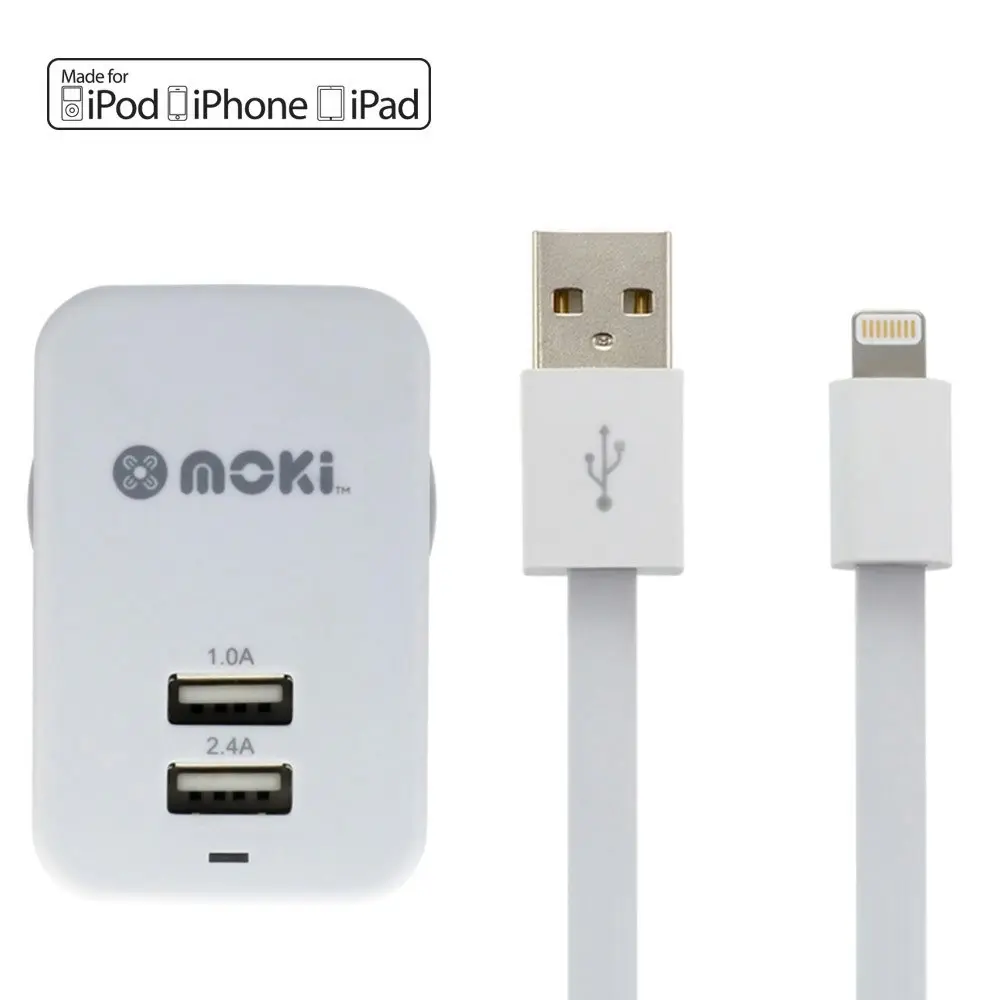 Moki 3.4A Lightning MFI-Certified Cable/Dual USB-A Wall Charger for iPhone