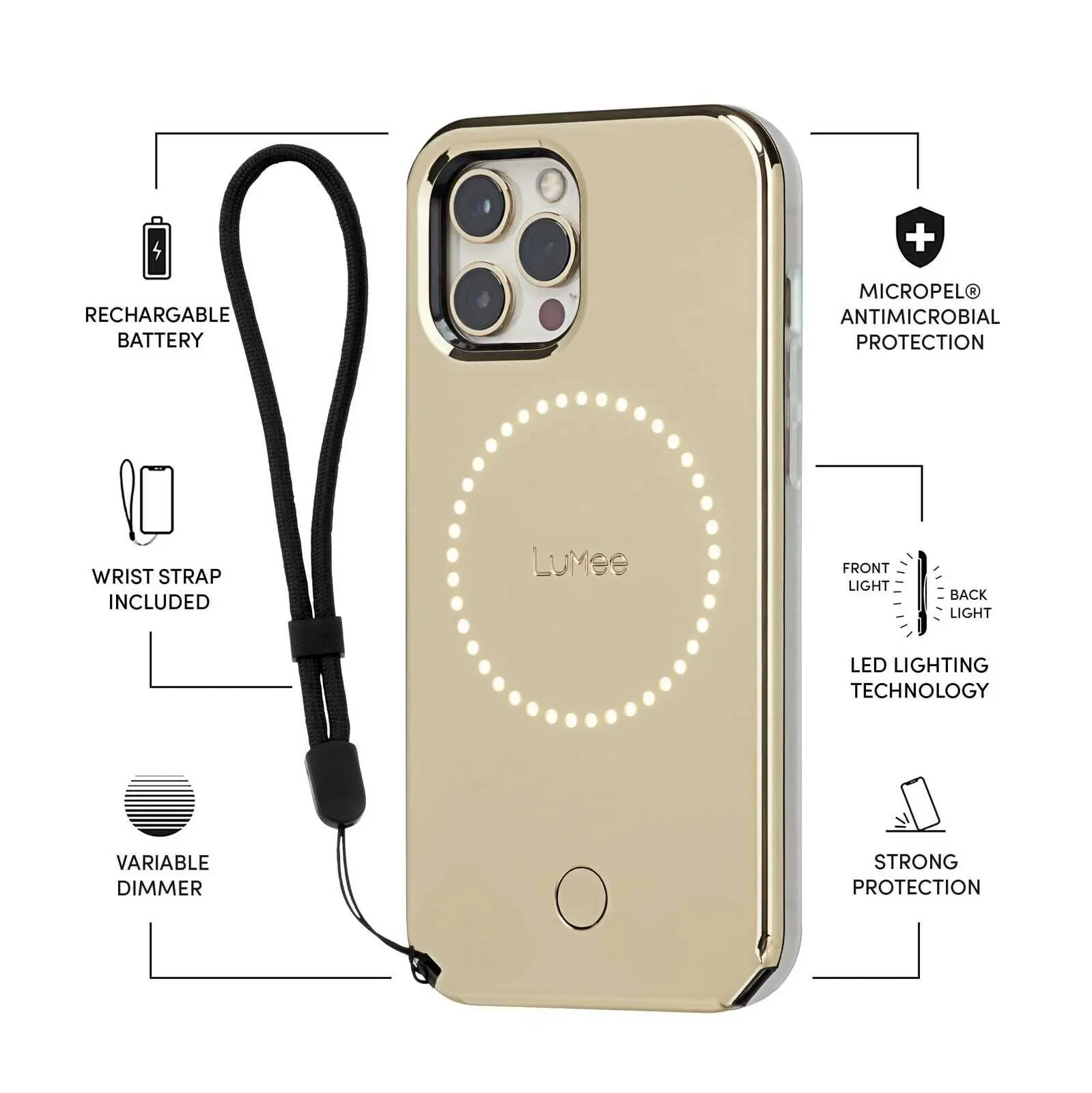 Case-Mate LuMee Halo Case for Apple iPhone 12/12 Pro Gold Mirror w/ Micropel