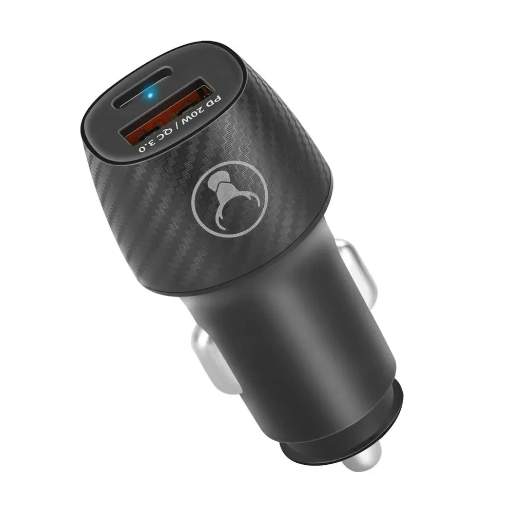 Bonelk Car Charger Carbon Series 20W PD/USB-C 18W/QC 3.0 USB-A 20W Adapter Black