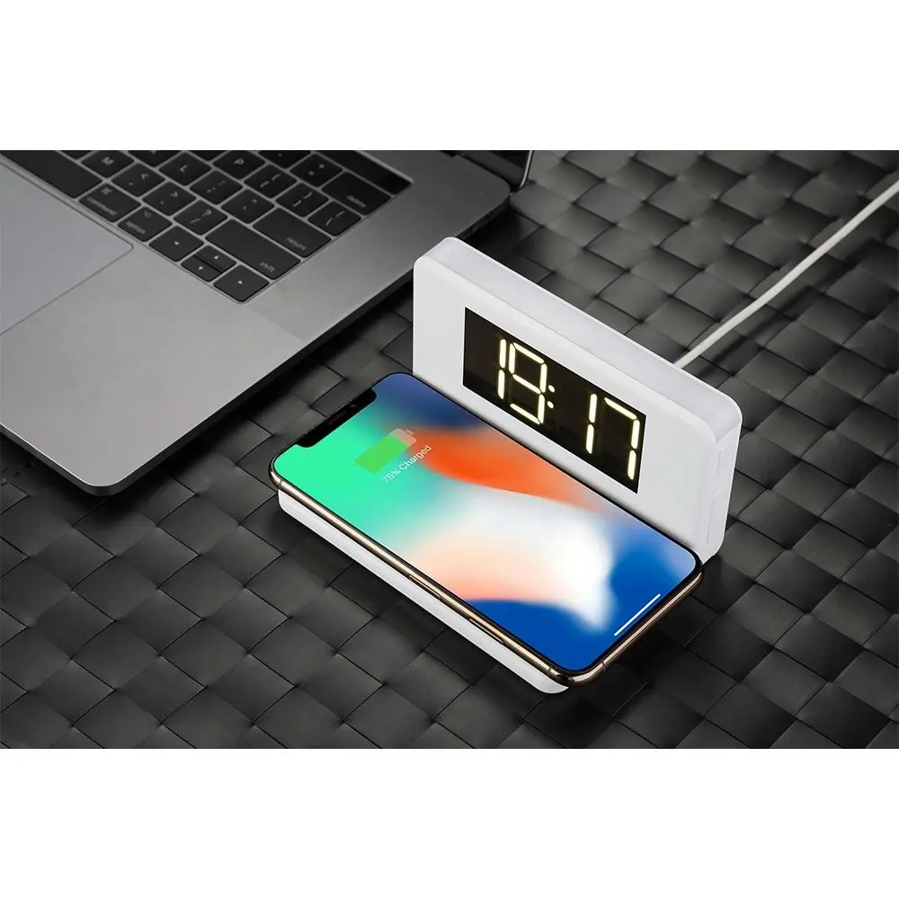 Rewyre Alarm Clock/Night Light QI Wireless Phone Charger For Apple/Samsung White