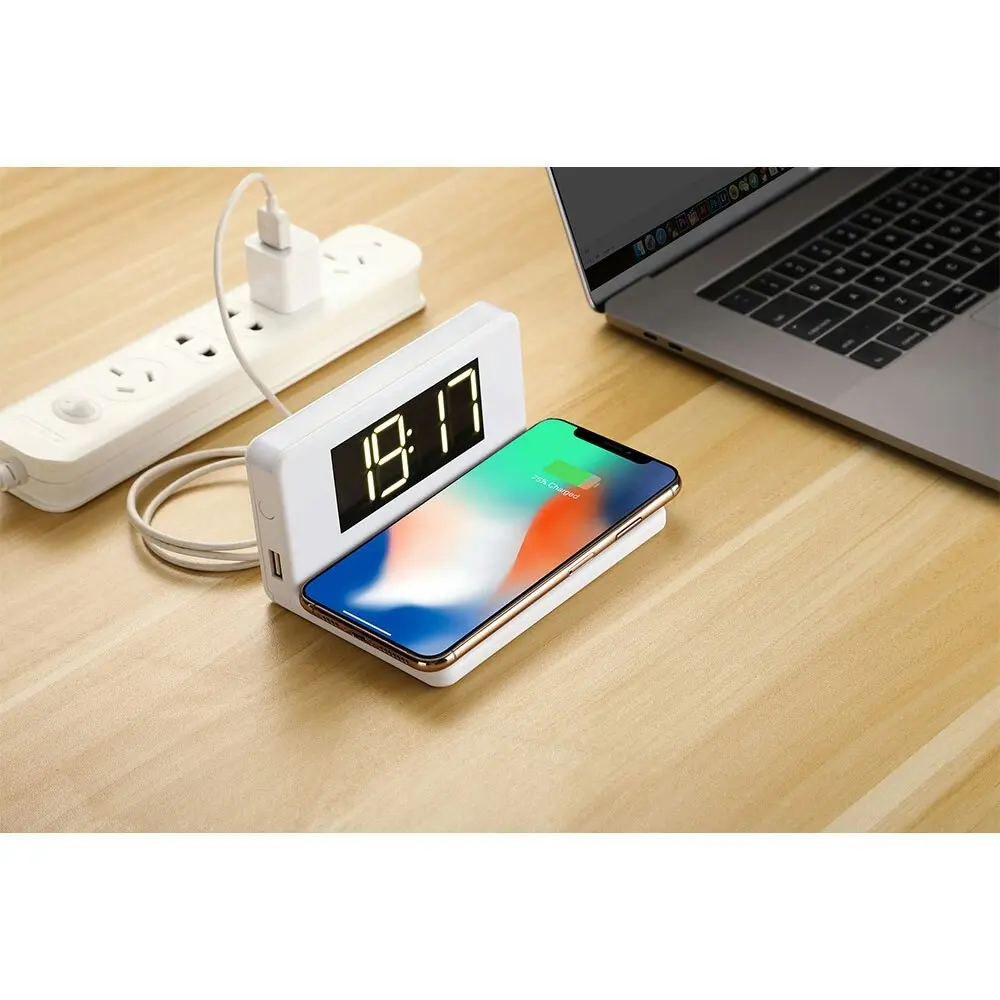 Rewyre Alarm Clock/Night Light QI Wireless Phone Charger For Apple/Samsung White