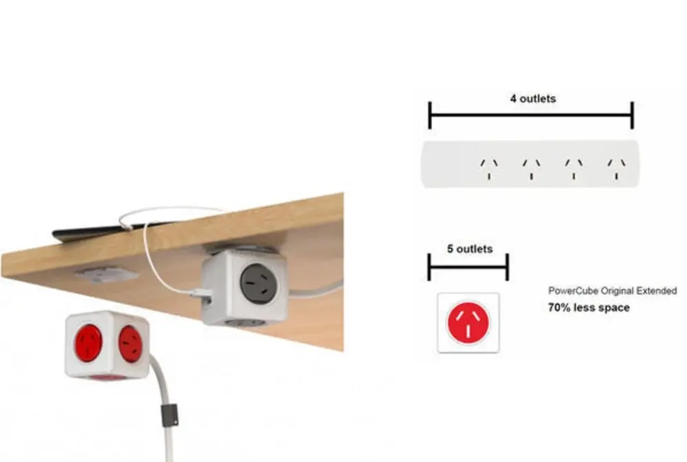 Grey PowerCube 4 Socket Mountable Power Board/1.5m Cord/2 USB Charger/240v 2400w