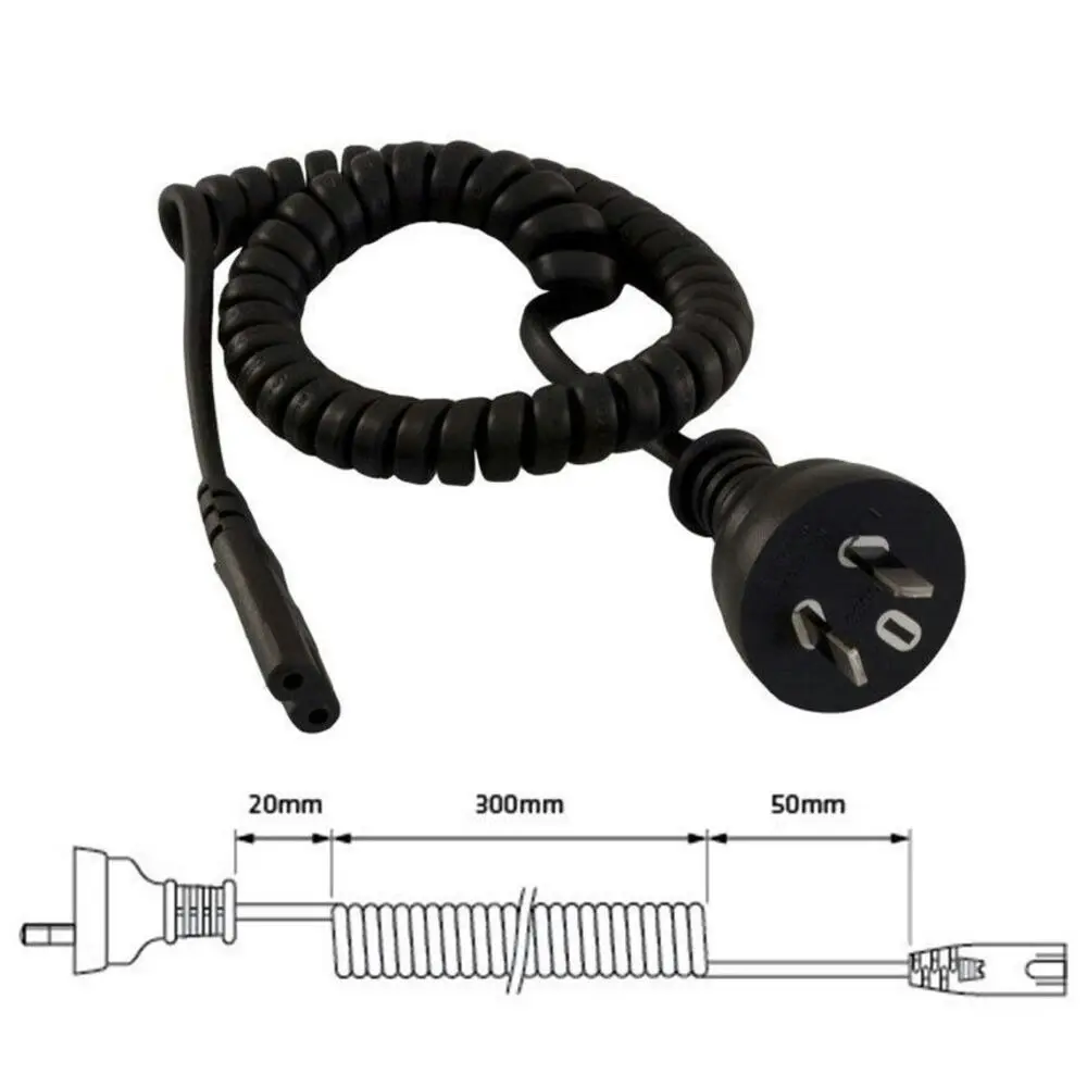 2m Appliance Power Cord Plug Curly FIG-8 Mains Lead Figure 8 IEC- C7 Black