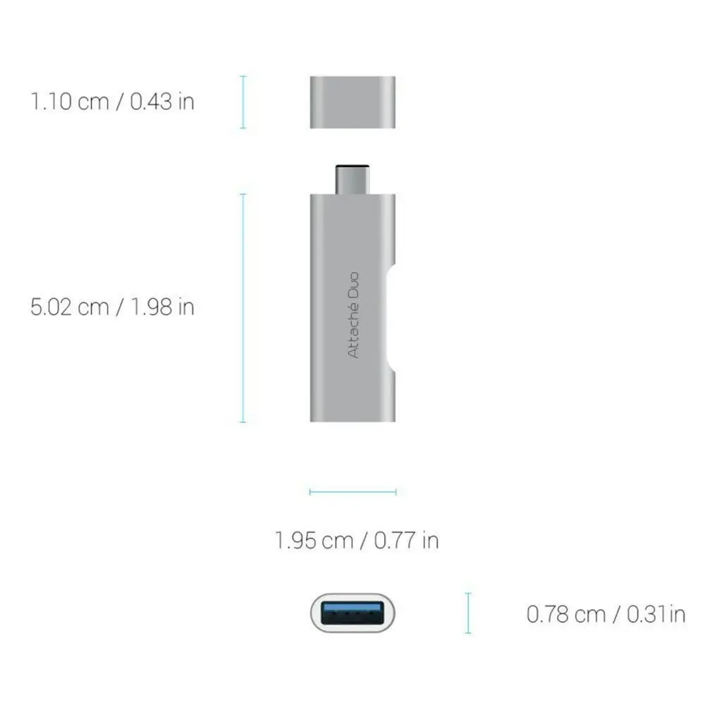 Attaché Dual Port Male USB-C Adaptor to Female USB 3.1 for MacBook Chromebook