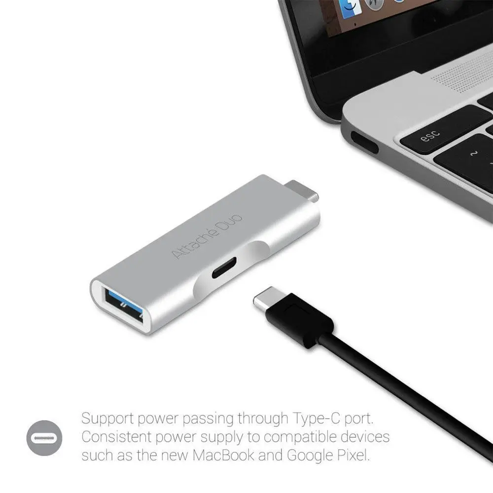 Attaché Dual Port Male USB-C Adaptor to Female USB 3.1 for MacBook Chromebook