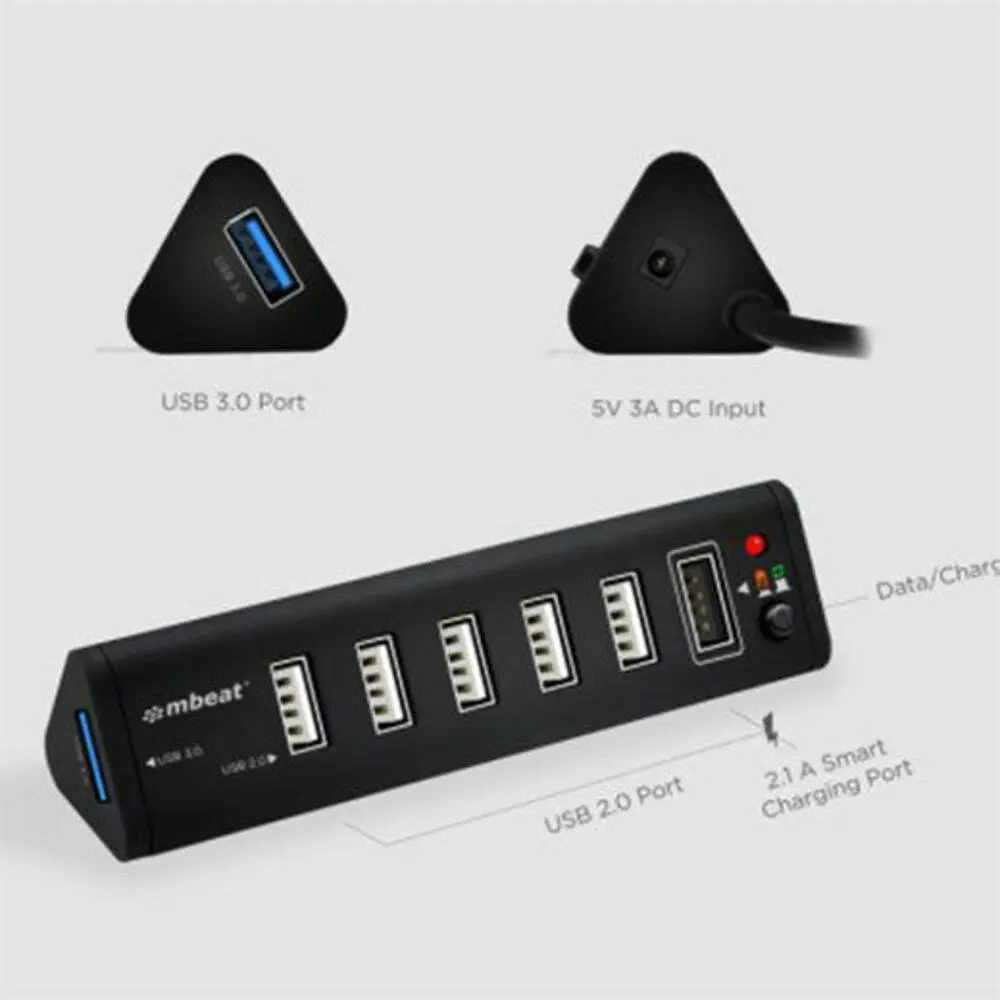 mBeat 7 Port 2.1A Charger Station USB 3.0/USB 2.0 Hub/Charging/Data/Splitter