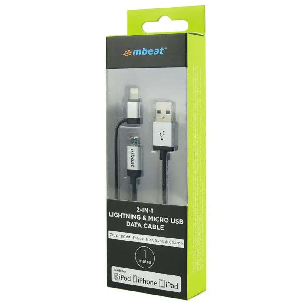 mBeat 1m Lightning to USB Cable/Micro USB Data for iPhone MFI-Certified/Android