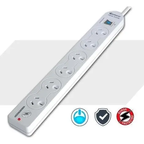 Sansai 6 Way Power Board Sockets Overload/Surge Protection/1m Cord/Master Switch