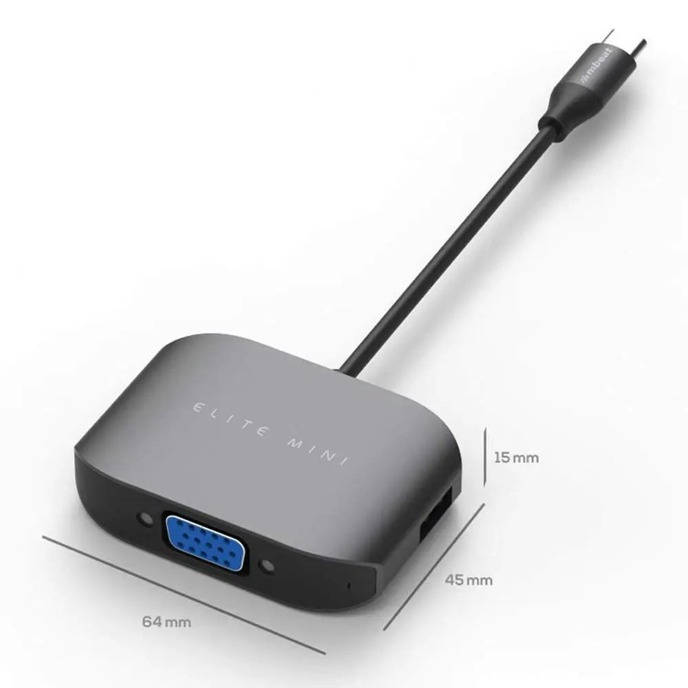 mBeat Elite Mini - USB-C to VGA/USB-A 2.0/USB-A 3.0 Port Adapter Hub/Splitter