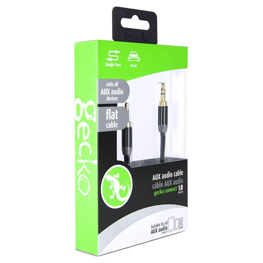 Gecko 1m Flat 3.5mm Male to M AUX Cable Gold Plated Audio Cord f/ Car/Phone BLK