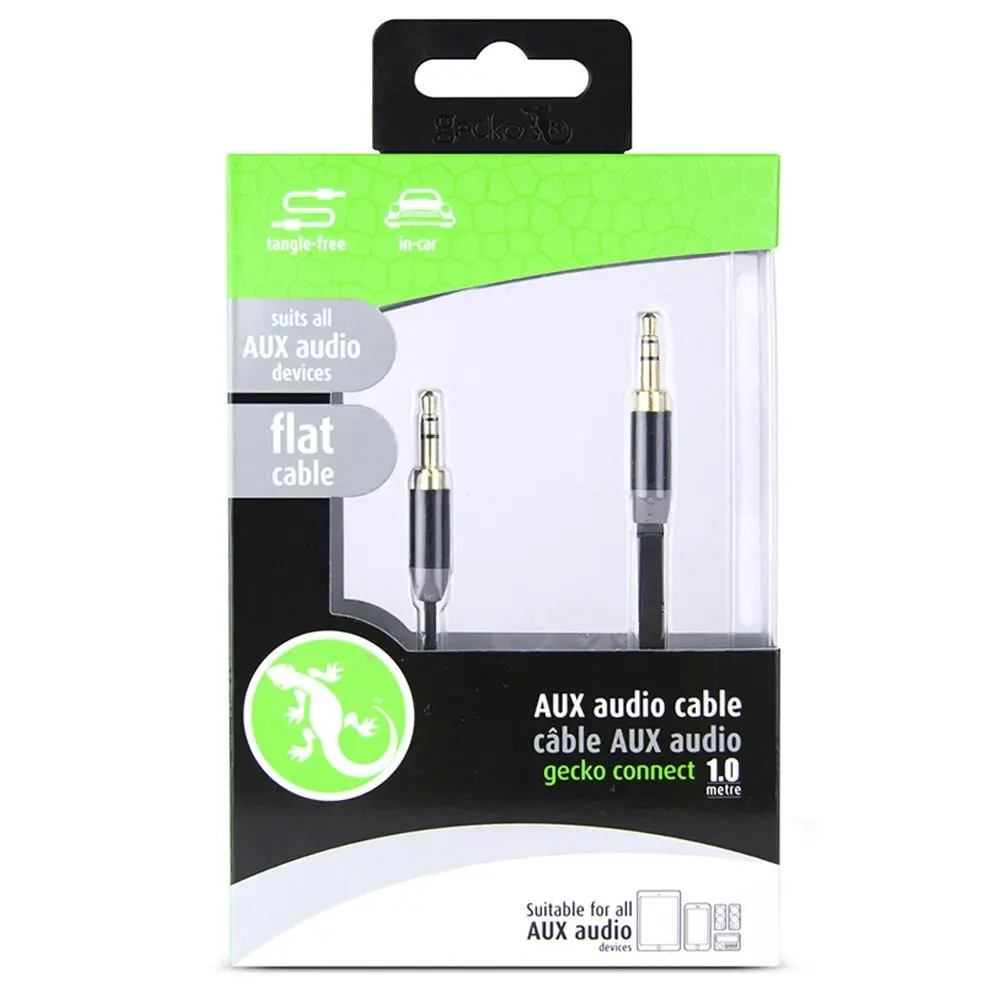 Gecko 1m Flat 3.5mm Male to M AUX Cable Gold Plated Audio Cord f/ Car/Phone BLK