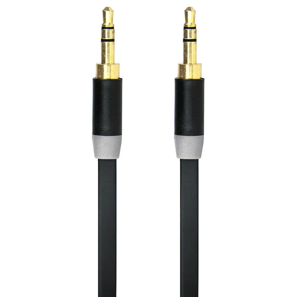 2PK Gecko 1m Flat 3.5mm Male to M AUX Cable Gold Plated Audio Car/Phone Cord BLK