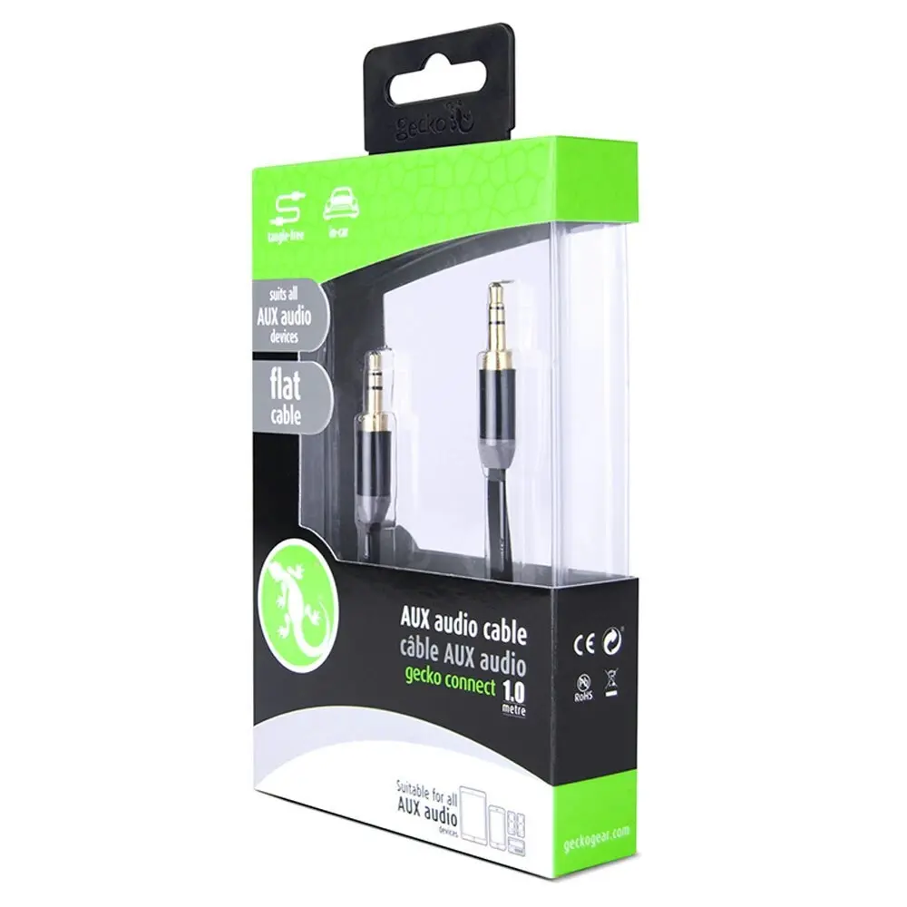 4PK Gecko 1m Flat 3.5mm Male to M AUX Cable Gold Plated Audio Car/Phone Cord BLK