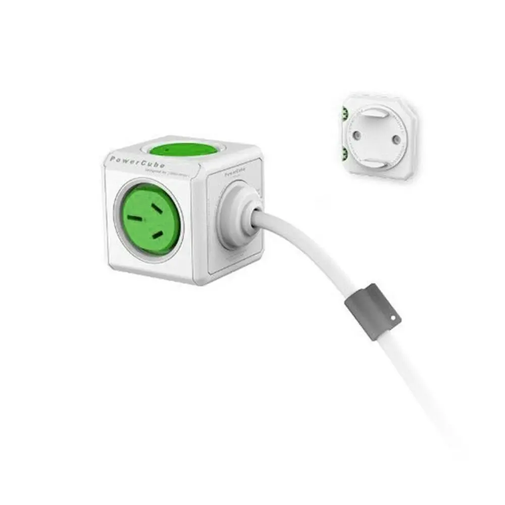 Green PowerCube 4 Socket Mountable Power Board w/3m Cord/Dual USB Charger 240v