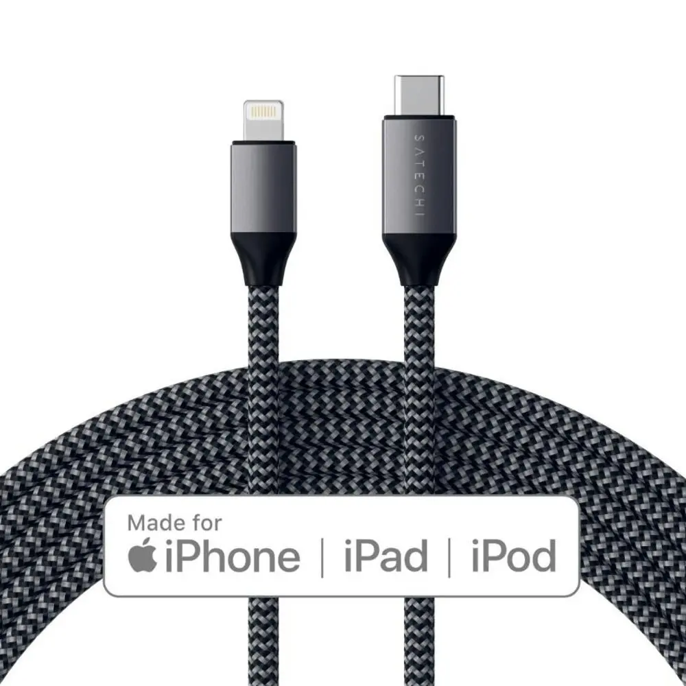 Satechi 1.8m USB-C w/ Lightning MFI-Certified Cable for Apple iPhone Space Grey