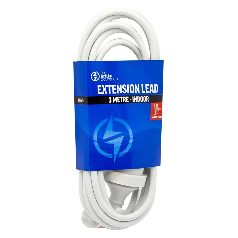 2PK The Brute Power Co 3m Extension Lead/Cord Cable AU/NZ 2400W 240V Plug White