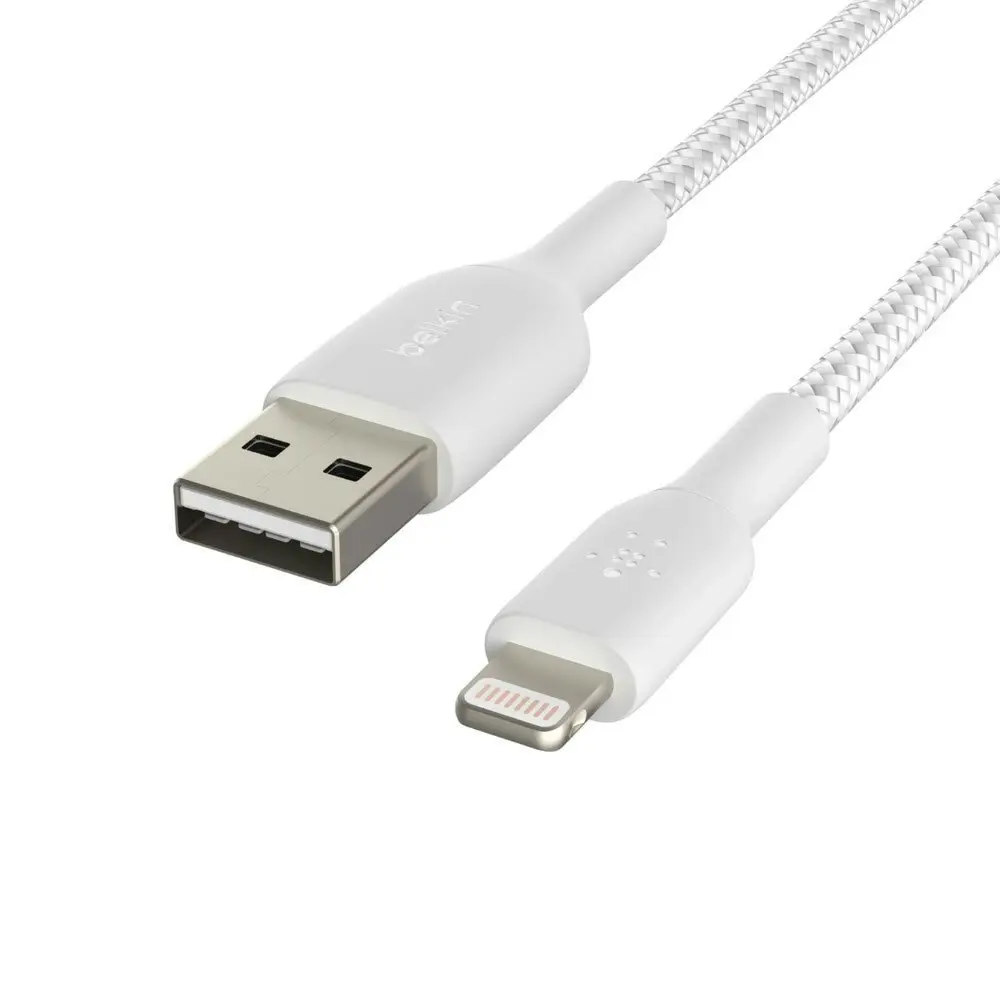 Belkin 1m Braided Lightning MFI-Certified to USB-A Cable for Apple iPhone White