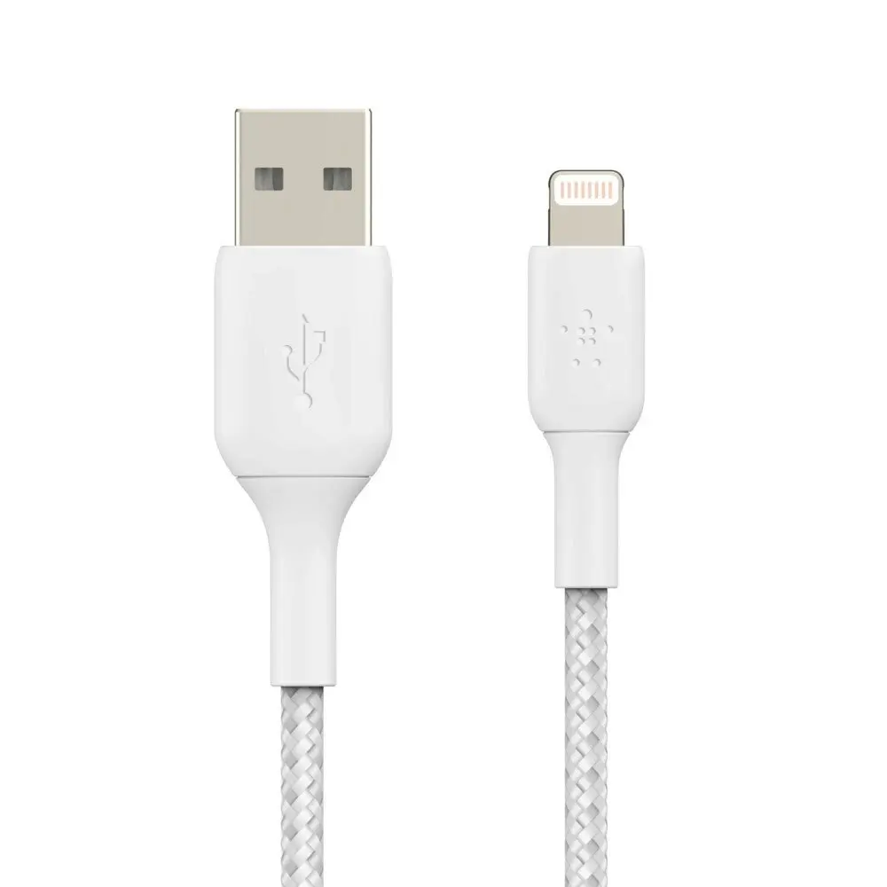 Belkin 1m Braided Lightning MFI-Certified to USB-A Cable for Apple iPhone White