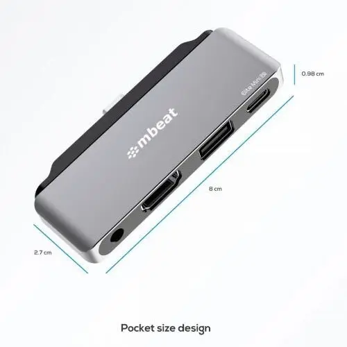 mBeat Elite Mini 4-in-1 USB-C Mobile Hub/Connector HDMI/3.5mm for iPad Space GRY