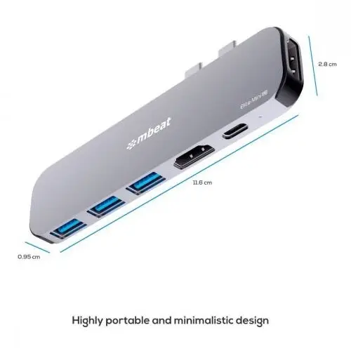 mBeat Elite Mini Dual HDMI USB-C Mobile Hub/Adapter for MacBook Pro Space Grey