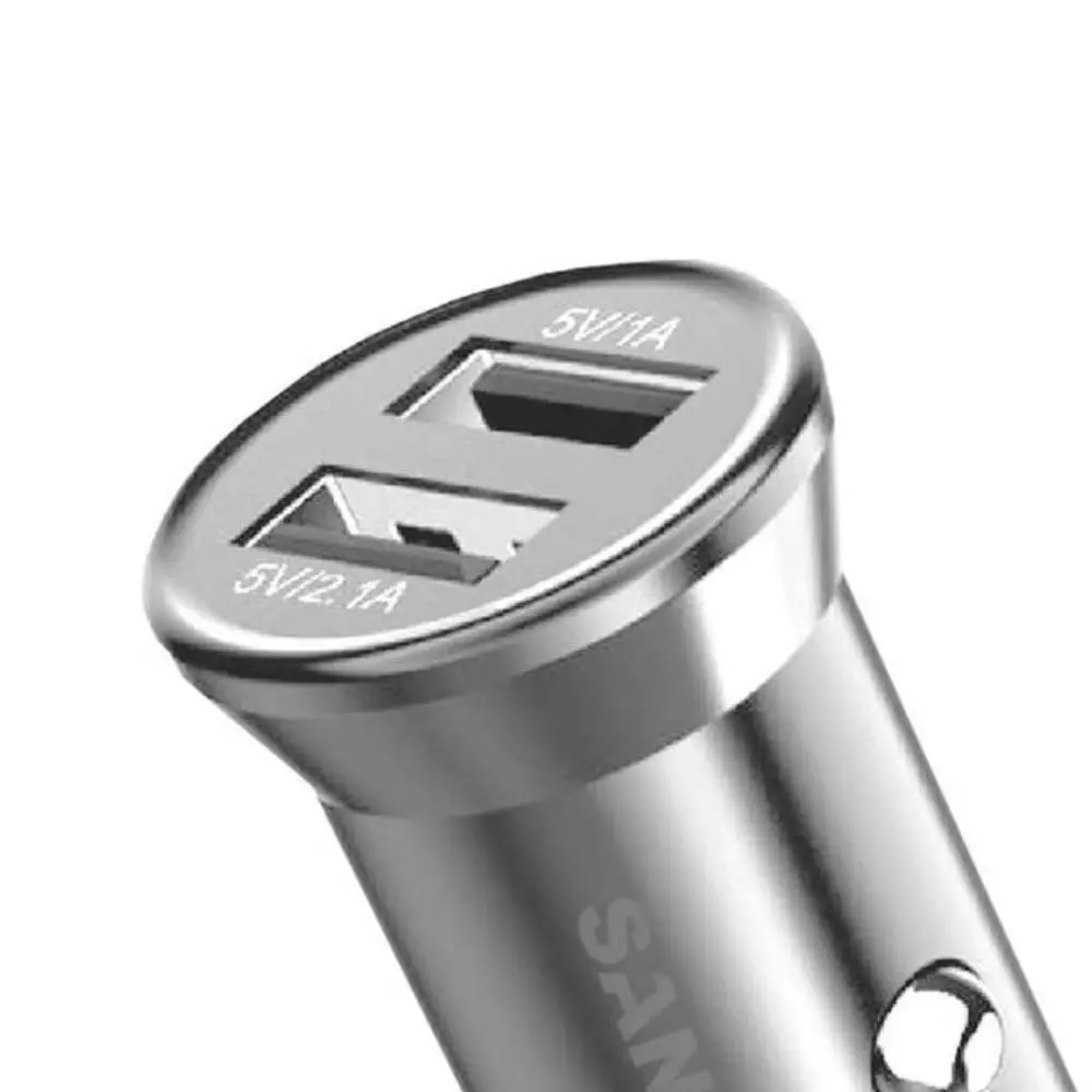 Sansai Aluminium Dual USB-A Car Charger 4.8A for iPhone 11 X/Samsung S8+ Silver