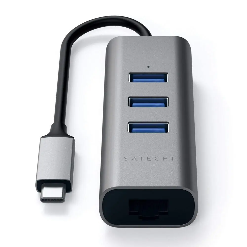 Satechi 3 Port USB-C 2-In-1 Ethernet & USB 3.0 Hub for MacBook/HP/Dell Space GRY