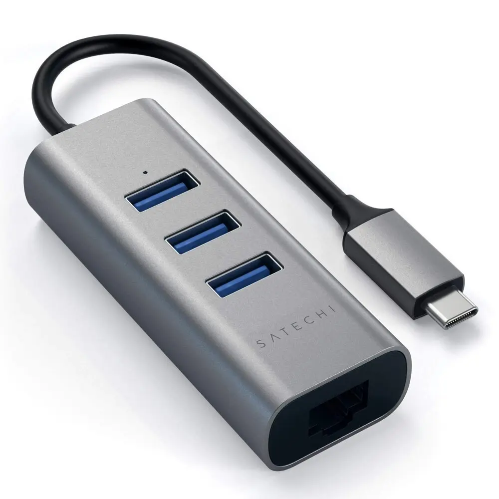 Satechi 3 Port USB-C 2-In-1 Ethernet & USB 3.0 Hub for MacBook/HP/Dell Space GRY