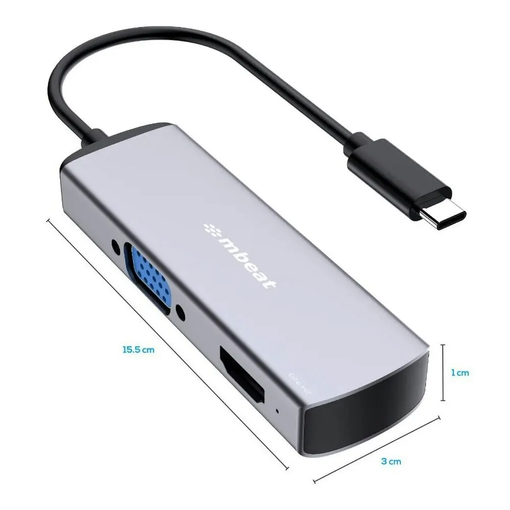 mBeat Elite X2 2-In-1 USB-C to 4K HDMI/VGA Adapter Hub for Laptop Space Grey