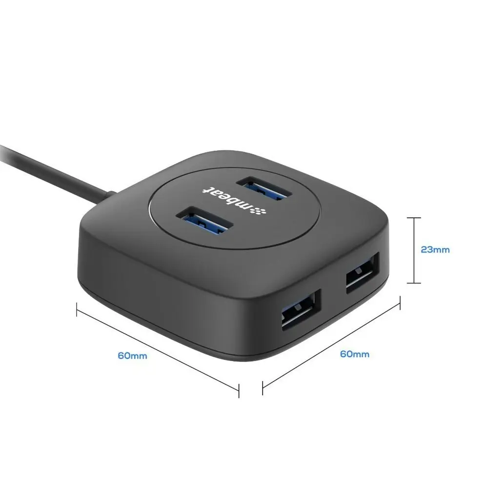 mBeat 4-Port USB-A 3.0 Hub Portable Splitter Extender f/ Laptop/Desktop PC Black