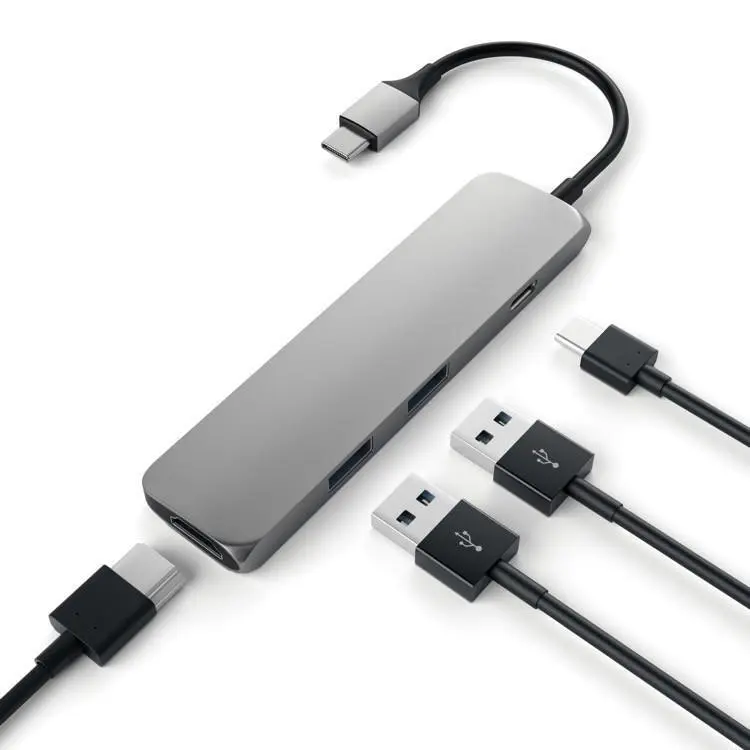 Satechi USB-C Slim Multi-Port Adapter w/HDMI/USB-C/2x USB-A Hub for MacBook SLV