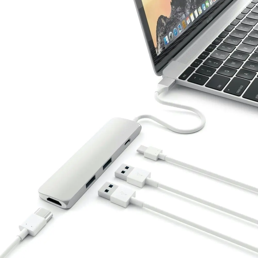 Satechi USB-C Slim Multi-Port Adapter w/HDMI/USB-C/2x USB-A Hub for MacBook SLV