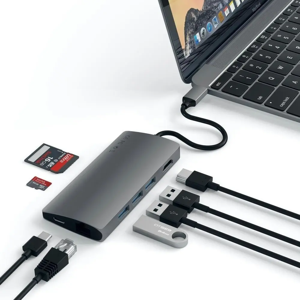 Satechi USB-C Multi-Port Adapter w/HDMI/Ethernet/USB-C/USB-A/SD/Micro-SD Silver