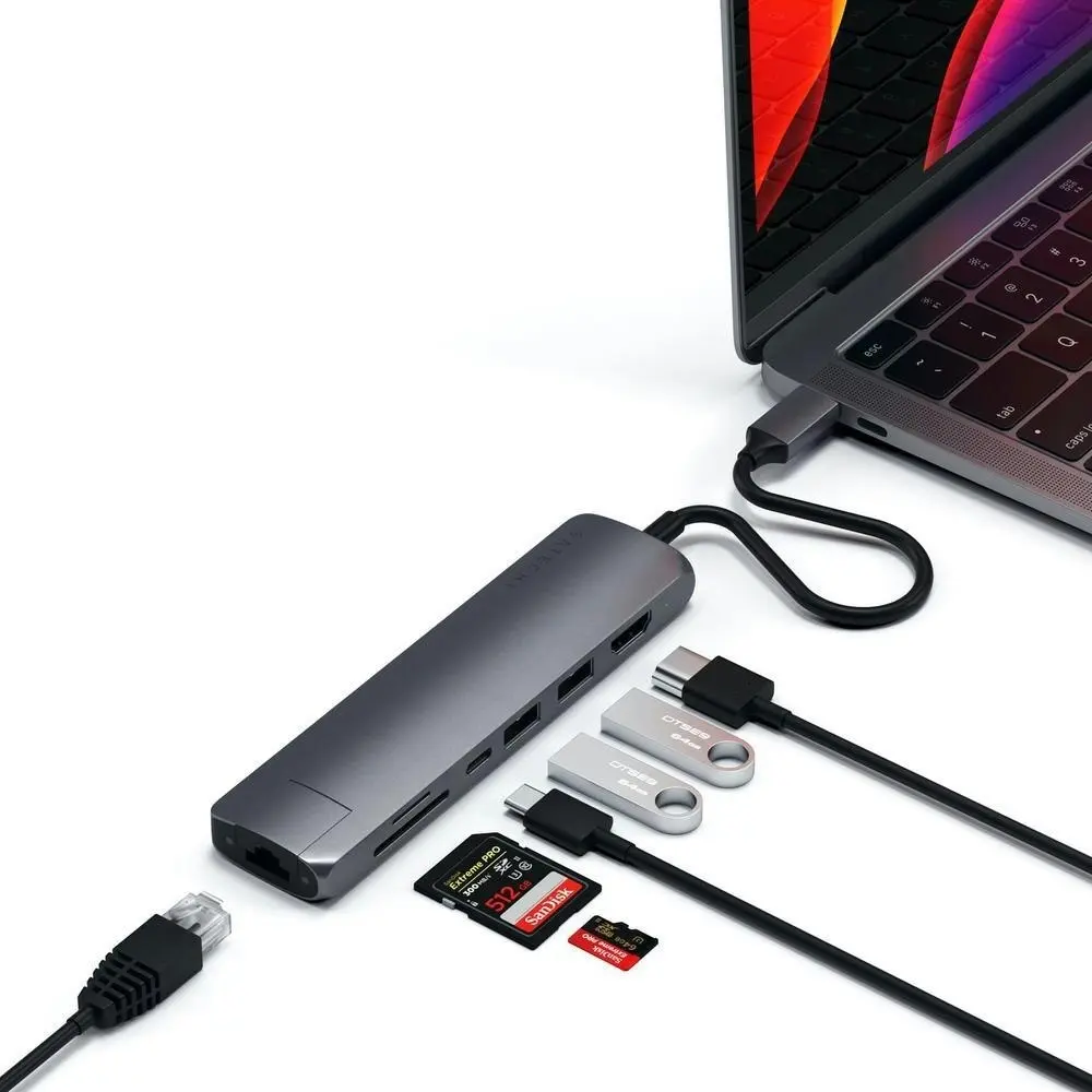 Satechi USB-C Slim Multiport Ethernet/HDMI/USB-C/2x USB-A/SD/Micro-SD Hub Grey