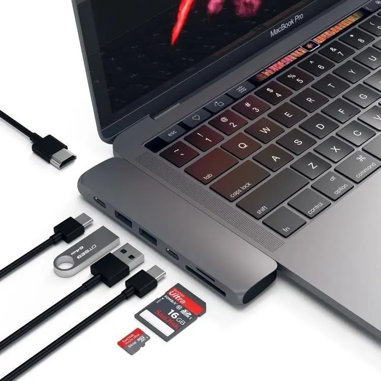 Satechi USB-C Pro Hub w/4K HDMI/Thunderbolt 3/USB-A/USB-C/SD/Micro SD Silver