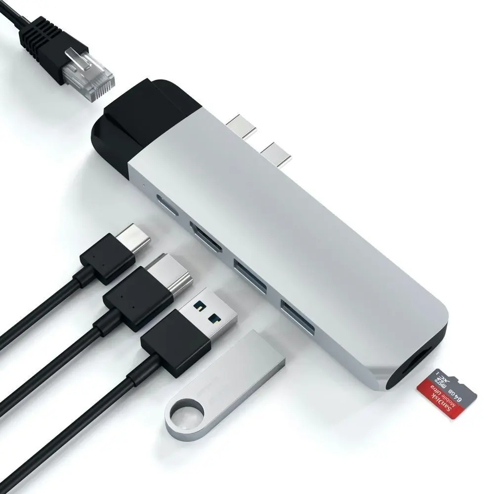 Satechi USB-C Pro Hub w/4K HDMI/USB-A/USB-C/SD/Micro SD/Ethernet Adapter Silver