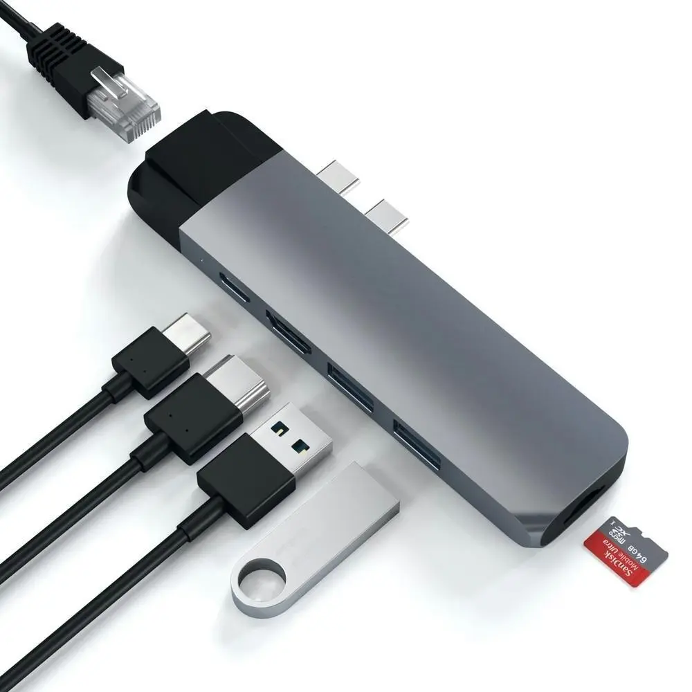 Satechi USB-C Pro Hub w/4K HDMI/USB-A/USB-C/SD/Micro SD/Ethernet Adapter Grey