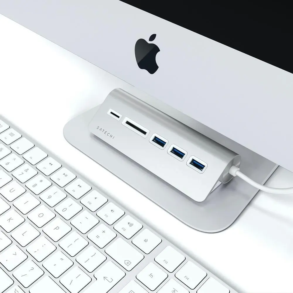 Satechi USB-C Aluminium USB 3.0 Hub & Card Reader for Laptop/PC/MacBook Silver