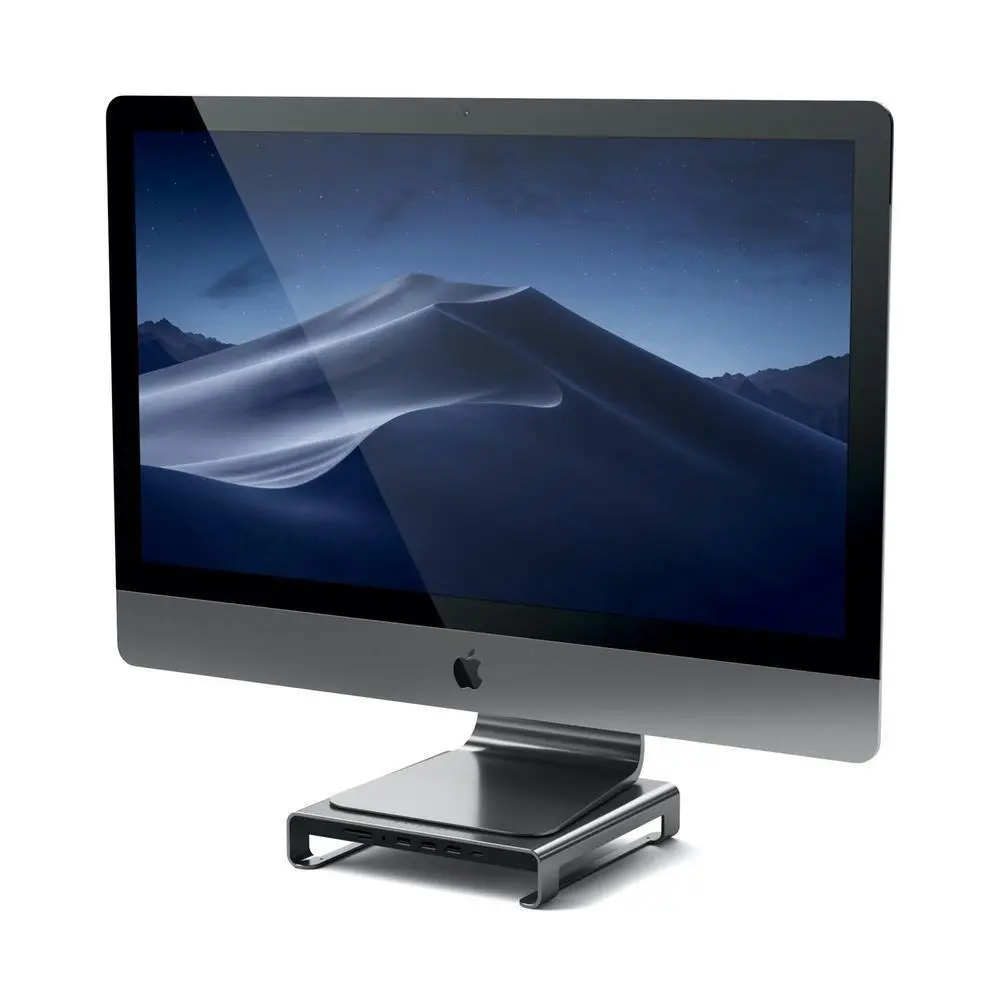 Satechi USB-C Hub/Monitor Stand w/USB/USB-C/SD/Micro-SD/Audio Jack for iMac Grey